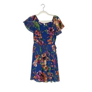 Potter’s Pot Flowy Ruffle Sleeve Floral Boho Dress Keyhole Back Size Small